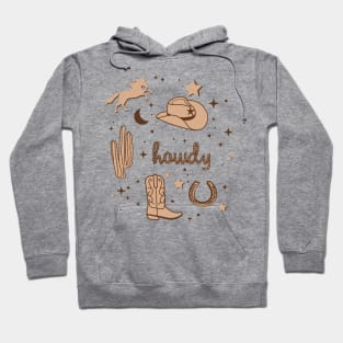 Cowboy Hat and Boot Pattern Sepia Brown Cowgirl Aesthetic Hoodie